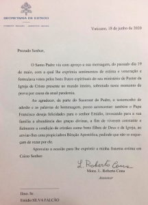 Mensagem do Papa Francisco ao Acadêmico Emídio Brasileiro.
